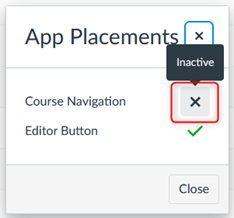 Gale app placement. Inactive in course navigation