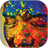 smiling face covered in paint of various colors