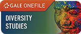 Logo for Diversity Studies Collection database. Rainbow colors with art image of a face on the right side