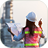 woman in hardhat, looking at blueprint and holding walkie-talkie